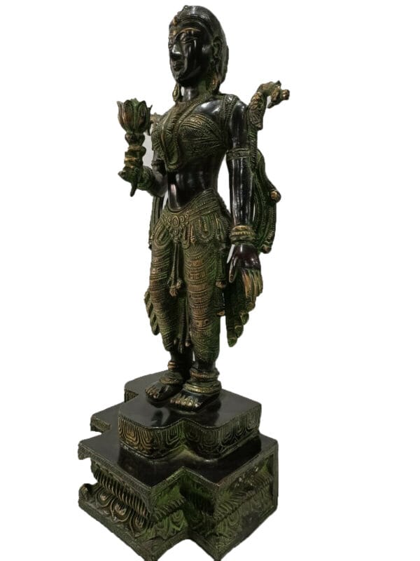 Exceptional 34" Vintage Bronze Deeplaxmi Statue - Image 4