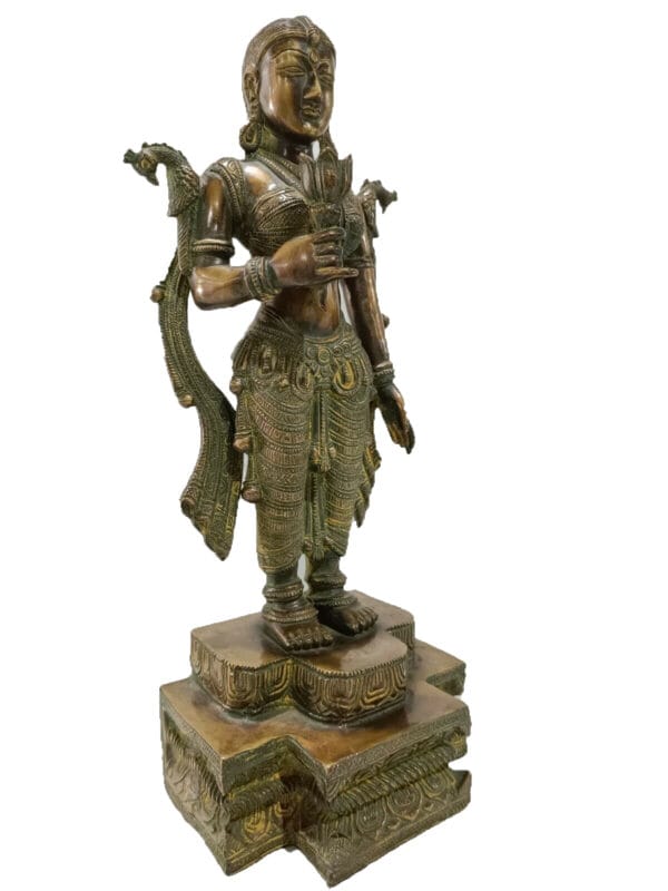 Exceptional 34" Vintage Bronze Deeplaxmi Statue - Image 3