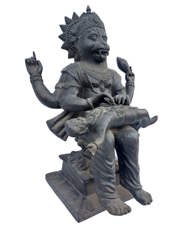 Rare Lord Narshima Killing Hiranyakashyap Bronze statue - Image 5