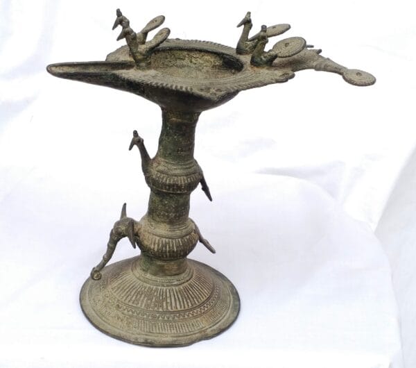 Vintage Rare Dokra Art Diya 10" height