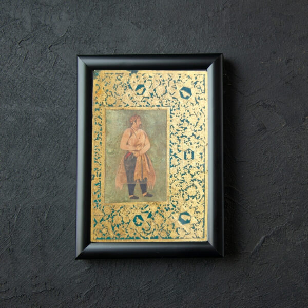 Vintage Mughal Gold Work Miniature Painting of a Mughal Prince with Mughal seals at the back