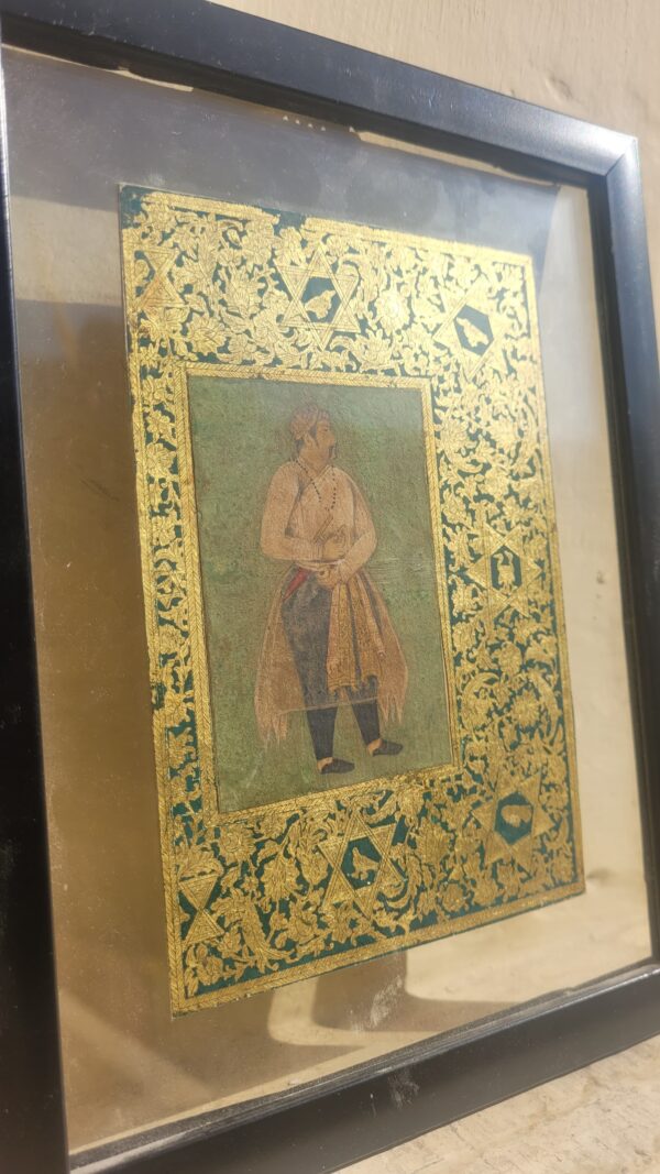 Vintage Mughal Gold Work Miniature Painting of a Mughal Prince with Mughal seals at the back - Image 7