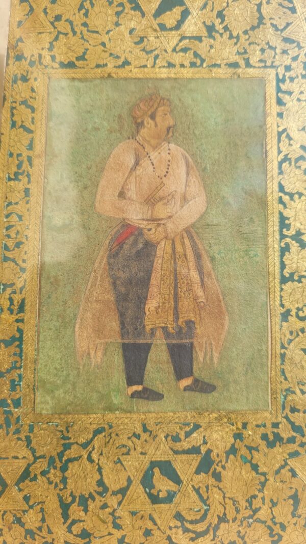 Vintage Mughal Gold Work Miniature Painting of a Mughal Prince with Mughal seals at the back - Image 3