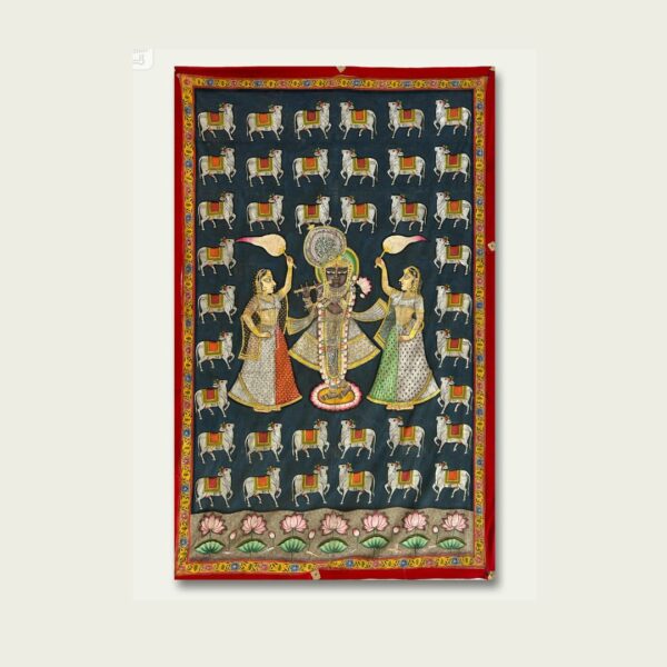 Vintage Pichwai Painting of Lord Krishna – Handcrafted with Gold & Silver Highlights (6x4 ft)