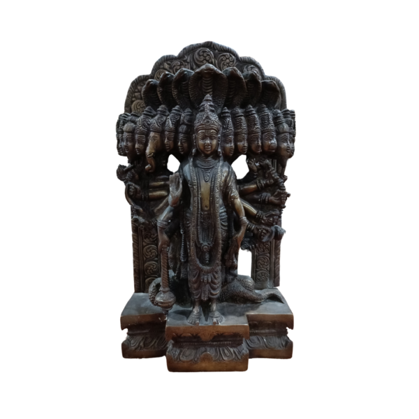 Exquisite Vintage Vishnu Dashavatara Bronze Statue – Divine Multi-Headed Form