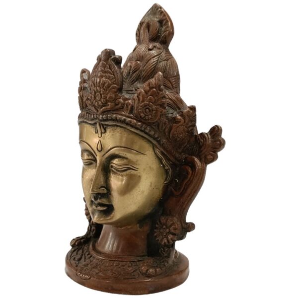Elegant Bronze Tara Devi Head – Exquisite Spiritual Sculpture - Image 2