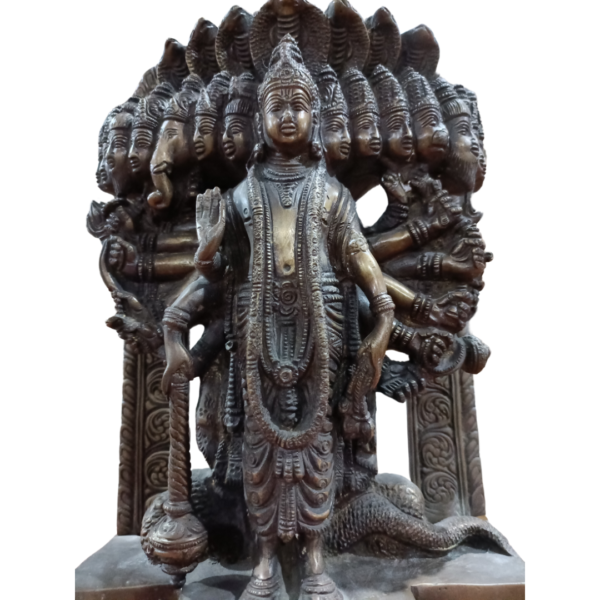 Exquisite Vintage Vishnu Dashavatara Bronze Statue – Divine Multi-Headed Form - Image 2