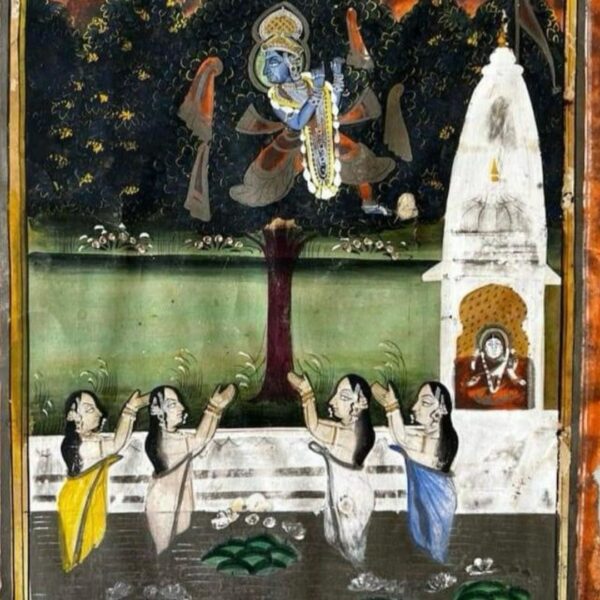 Antique Miniature Painting on Wasli Paper – Krishna & Gopis - Image 2