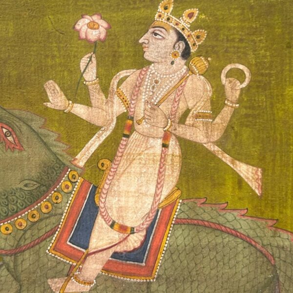 Handmade Indian Miniature Painting of Lord Varuna on Makara – Natural Stone Colors on Wasli Paper - Image 4