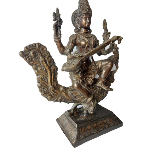 Large Vintage Brass Saraswati Statue – 34.5kg | 78cm x 60cm - Image 6