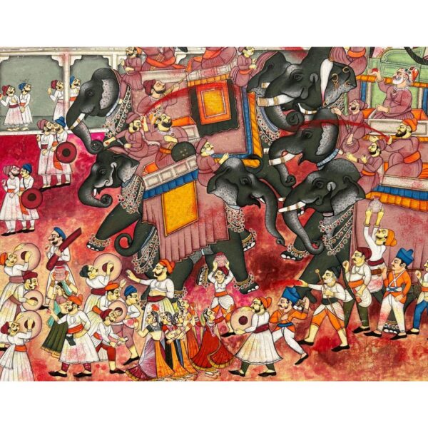 Vintage Holi Festival Painting – Mewar, Rajasthan (28x22 Inches) - Image 3