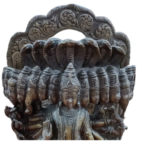 Exquisite Vintage Vishnu Dashavatara Bronze Statue – Divine Multi-Headed Form - Image 3