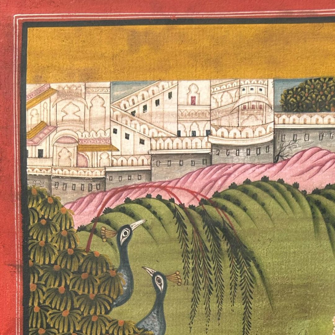 Beautiful Vintage Miniature Handmade Painting on Wasli | Radha Krishna listening to a Narad Ji - Image 3