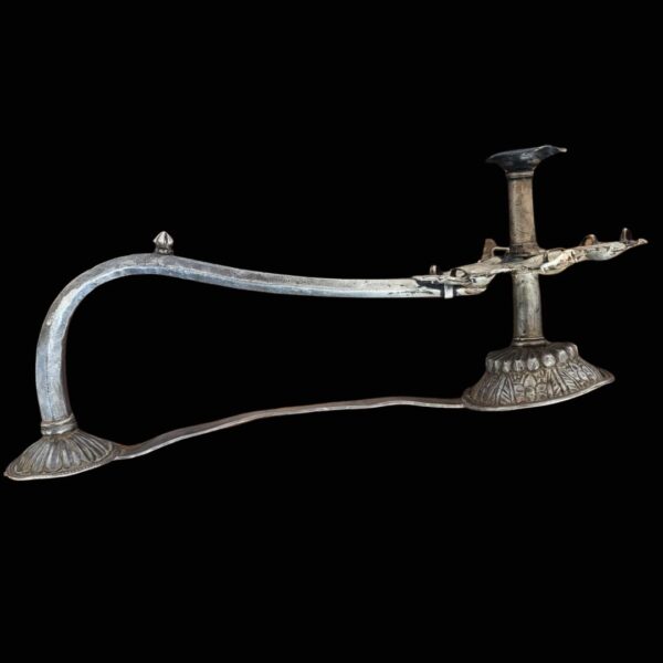 Antique Silver Aarti Lamp with Long Handle – 6 Wick Design - Image 4