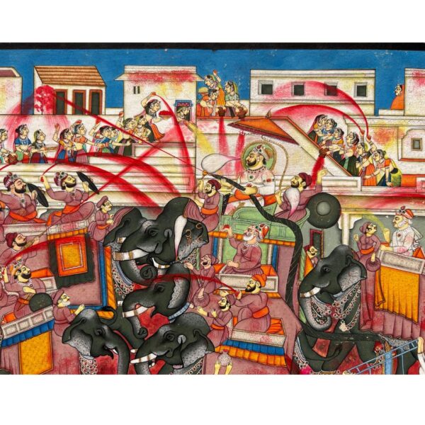 Vintage Holi Festival Painting – Mewar, Rajasthan (28x22 Inches) - Image 2