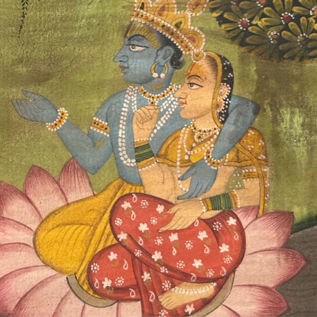 Beautiful Vintage Miniature Handmade Painting on Wasli | Radha Krishna listening to a Narad Ji - Image 4