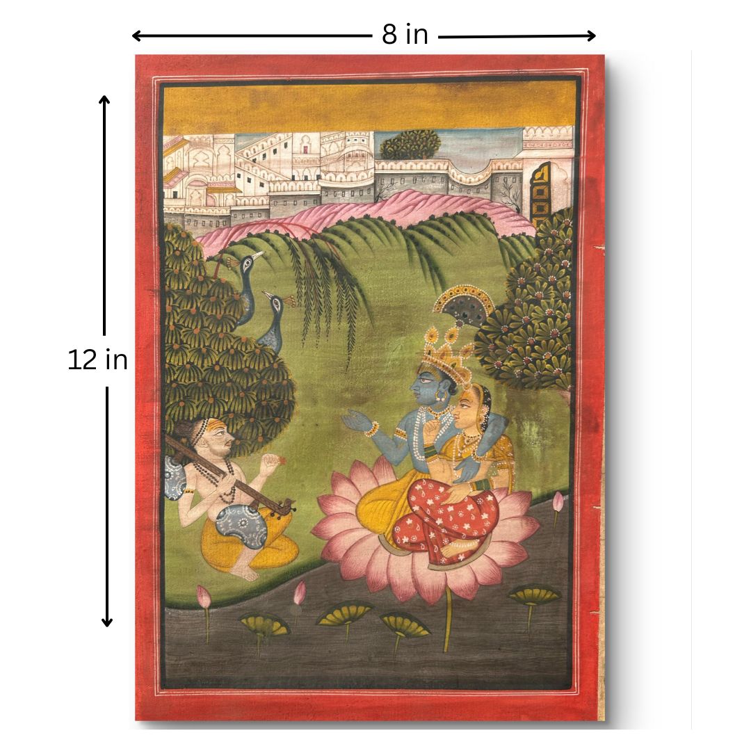 Beautiful Vintage Miniature Handmade Painting on Wasli | Radha Krishna listening to a Narad Ji - Image 5