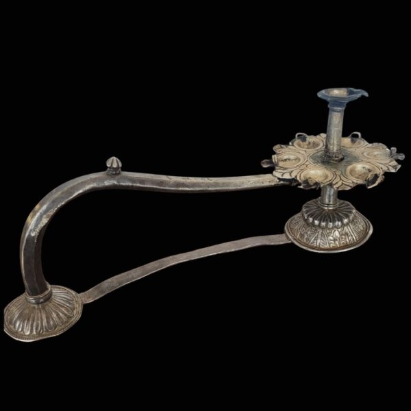 Antique Silver Aarti Lamp with Long Handle – 6 Wick Design - Image 6