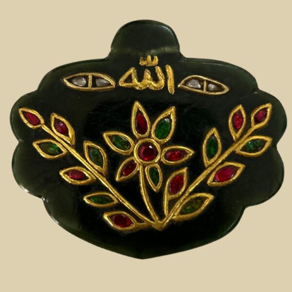 Vintage Irani Jade Jadau Pendant with Gold, Emeralds & Rubies