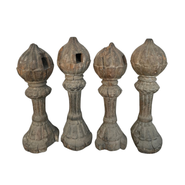 Royal Mughal Era Hand-Carved Wooden Bed Legs – Set of 4
