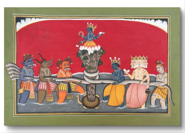 Samudra Manthan – Vintage Handmade Indian Miniature Painting with Natural Stone Colors & Real Gold