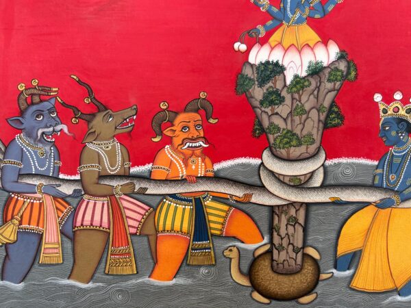 Samudra Manthan – Vintage Handmade Indian Miniature Painting with Natural Stone Colors & Real Gold - Image 3