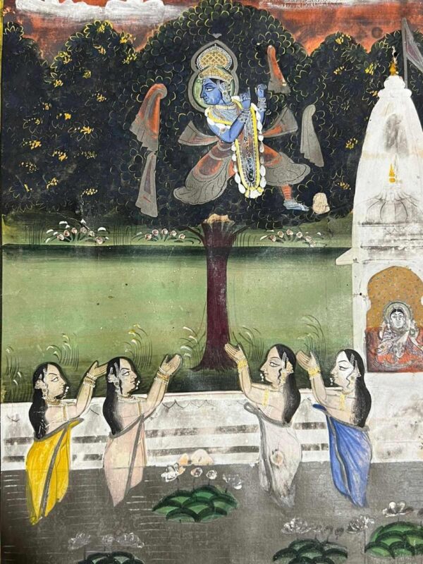Antique Miniature Painting on Wasli Paper – Krishna & Gopis - Image 3