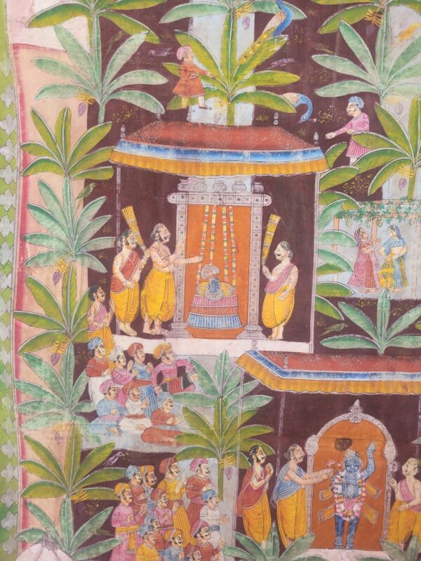 Vintage Nathdwara Pichwai Painting on Cloth – 64" x 49" - Image 2
