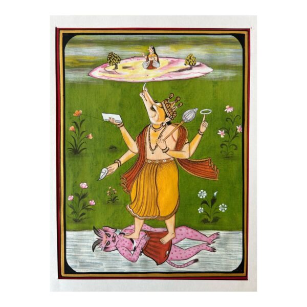 Vintage Indian Miniature Painting of Varaha Avatar – Handmade on Wasli Paper | 9x6 inch