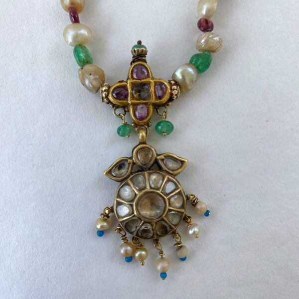 Vintage Pendant with Basra Pearls, Spinel & Colombian Emerald Mala