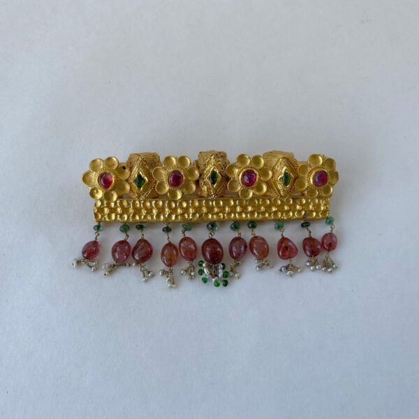 Vintage Gold Timiniya with Floral Motifs, Rubies, Emeralds & Precious Ruby Beads & Basra Pearls