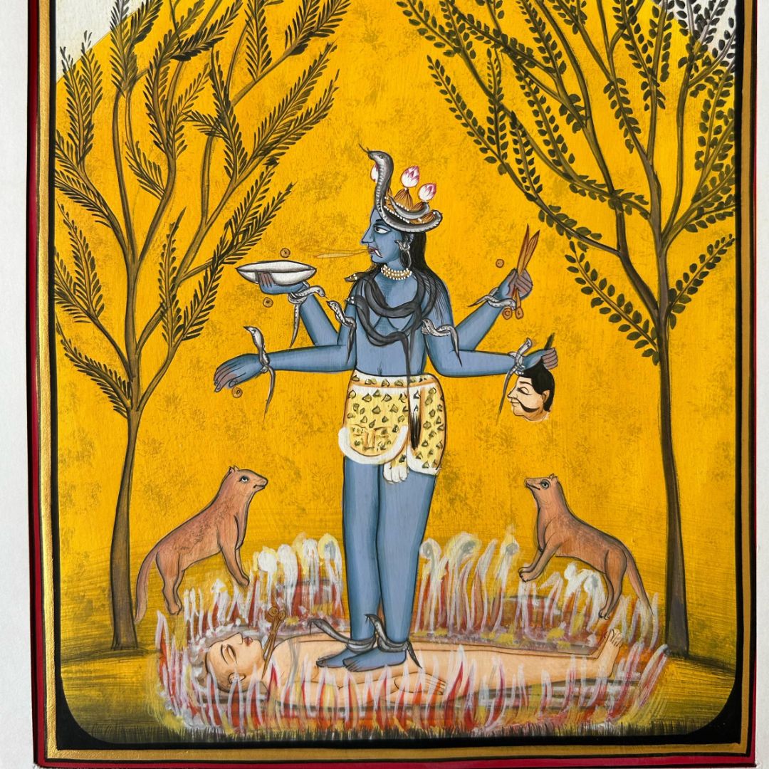 Vintage Indian Miniature Painting of Maa Tara Natural Stone Colors on Wasli | 9x6 Inches - Image 3