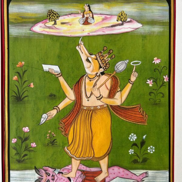 Vintage Indian Miniature Painting of Varaha Avatar – Handmade on Wasli Paper | 9x6 inch - Image 2