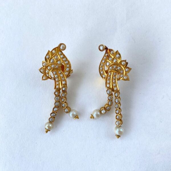 Gold-Toned Earrings with Basra Pearl Embellishments & Nature-Inspired Motif