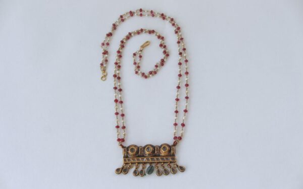 Vintage Gold Timiniya Necklace with Basra Pearls & Burma Ruby Beads – Elegant Design - Image 2
