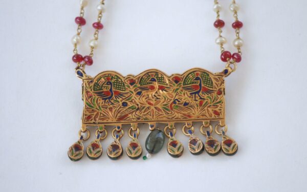 Vintage Gold Timiniya Necklace with Basra Pearls & Burma Ruby Beads – Elegant Design - Image 4