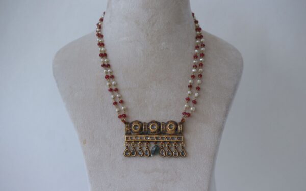 Vintage Gold Timiniya Necklace with Basra Pearls & Burma Ruby Beads – Elegant Design - Image 3