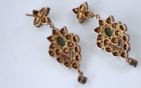 Victorian emerald and polki diamond pendant and drop earrings set - Image 5