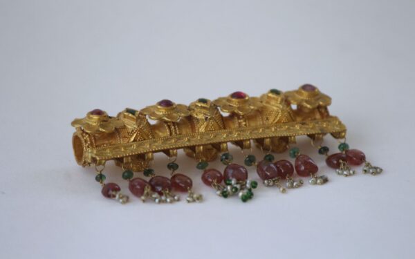 Vintage Gold Timiniya with Floral Motifs, Rubies, Emeralds & Precious Ruby Beads & Basra Pearls - Image 2