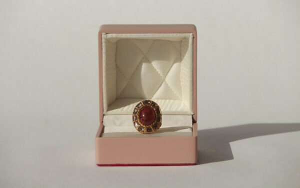 Antique Gold Ring with Cabochon Tourmaline and Uncut Diamonds - Image 5