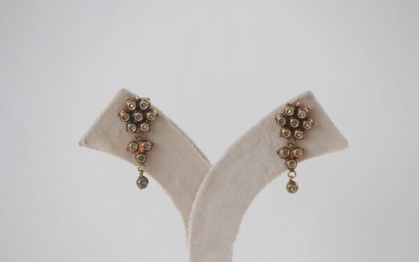 Gold Antique Drop Earrings with Clustered Design & Uncut Diamonds - Image 2