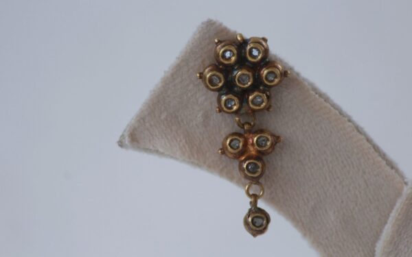 Gold Antique Drop Earrings with Clustered Design & Uncut Diamonds - Image 3