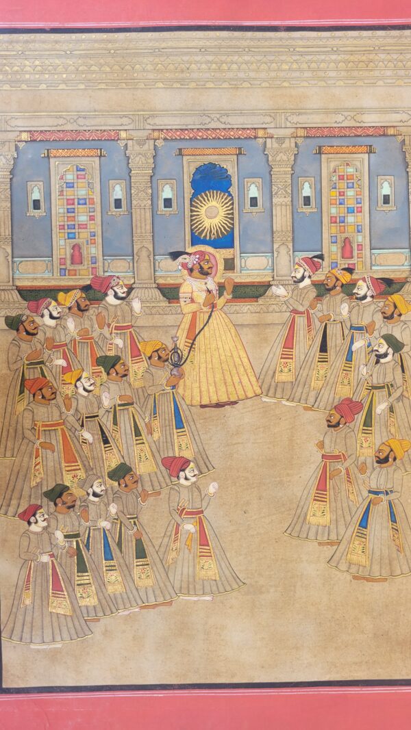 Royal Durbar Celebration | Vintage Indian Miniature Painting with Real Gold Work | 19.5 x 13.5 in - Image 4