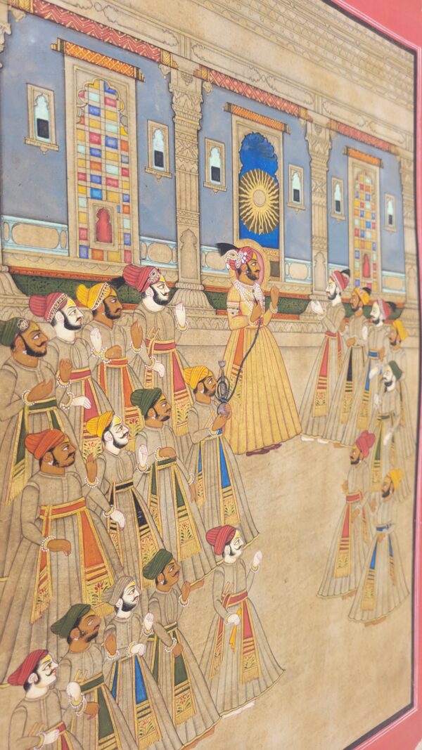 Royal Durbar Celebration | Vintage Indian Miniature Painting with Real Gold Work | 19.5 x 13.5 in - Image 3