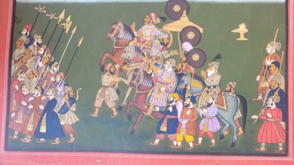 Royal Procession Miniature Painting | Hand-Painted with Natural Stone Colors & Real Gold Work | 18 x 14.5 inches - Image 4