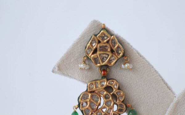 Polki Emerald Earrings with Gold-Toned Metalwork, Uncut Diamonds & Emerald Drops - Image 3