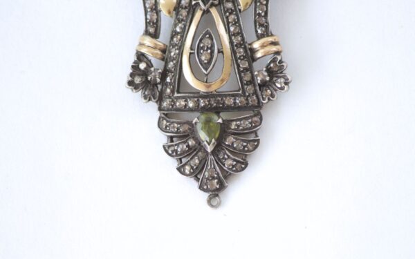 Victorian-Style Jewelry Set with Silver & Gold Accents, Diamonds & Green Gemstones - Image 4