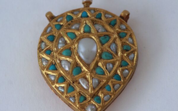 Gold Teardrop Pendant with Pearls & Turquoise Stones – Elegant Traditional Jewelry - Image 3