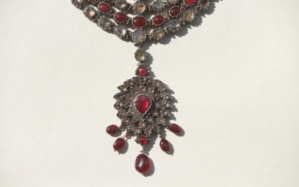 Multi-Layered Necklace with Red Rubies & Uncut Diamonds, Silver Front & Gold Back - Image 3