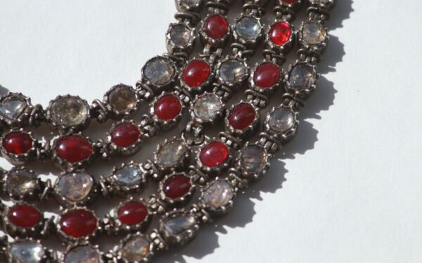 Multi-Layered Necklace with Red Rubies & Uncut Diamonds, Silver Front & Gold Back - Image 4